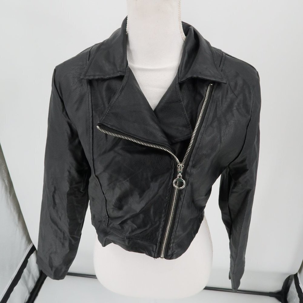 KRISP London Black Faux Leather Moto Style Jacket Size Small